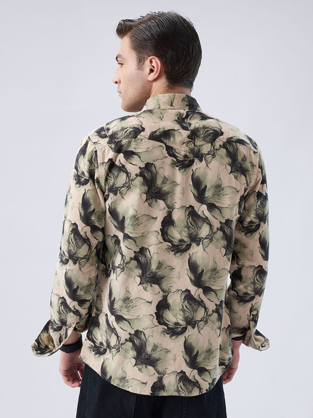 Nature Inspired Abstract Printed Double Pocket Corduroy Shirt