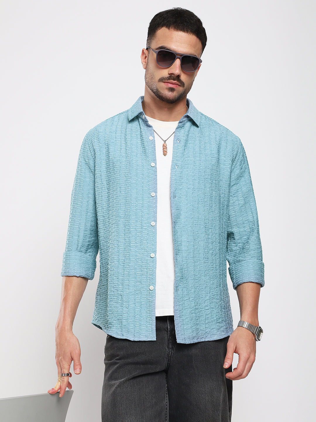 Crystal Wave Blue Horizontal Textured Shirt