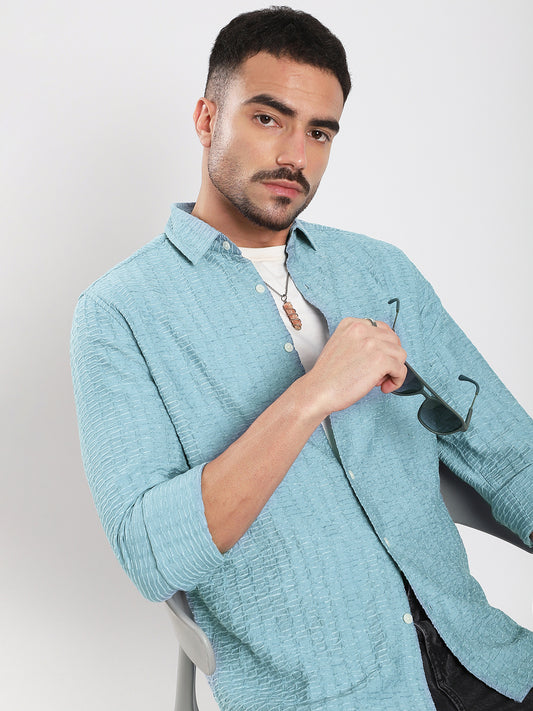 Crystal Wave Blue Horizontal Textured Shirt