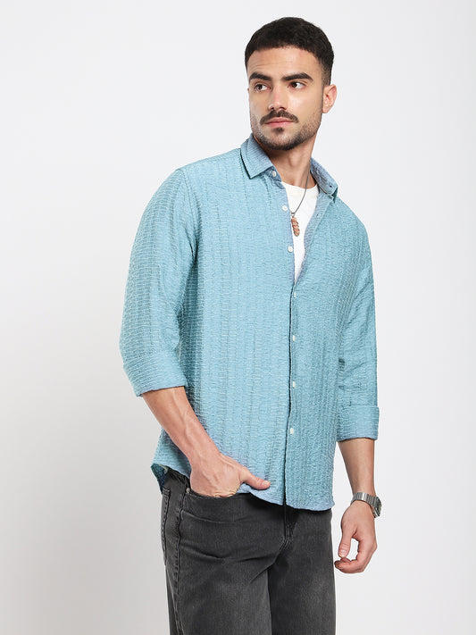 Crystal Wave Blue Horizontal Textured Shirt