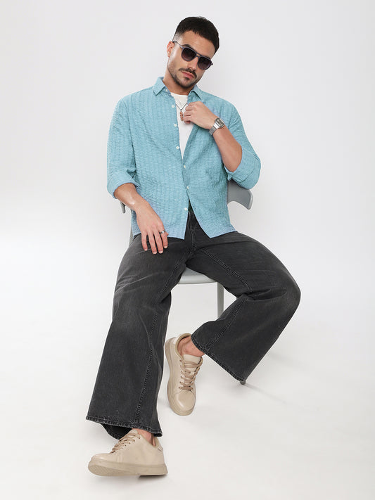 Crystal Wave Blue Horizontal Textured Shirt