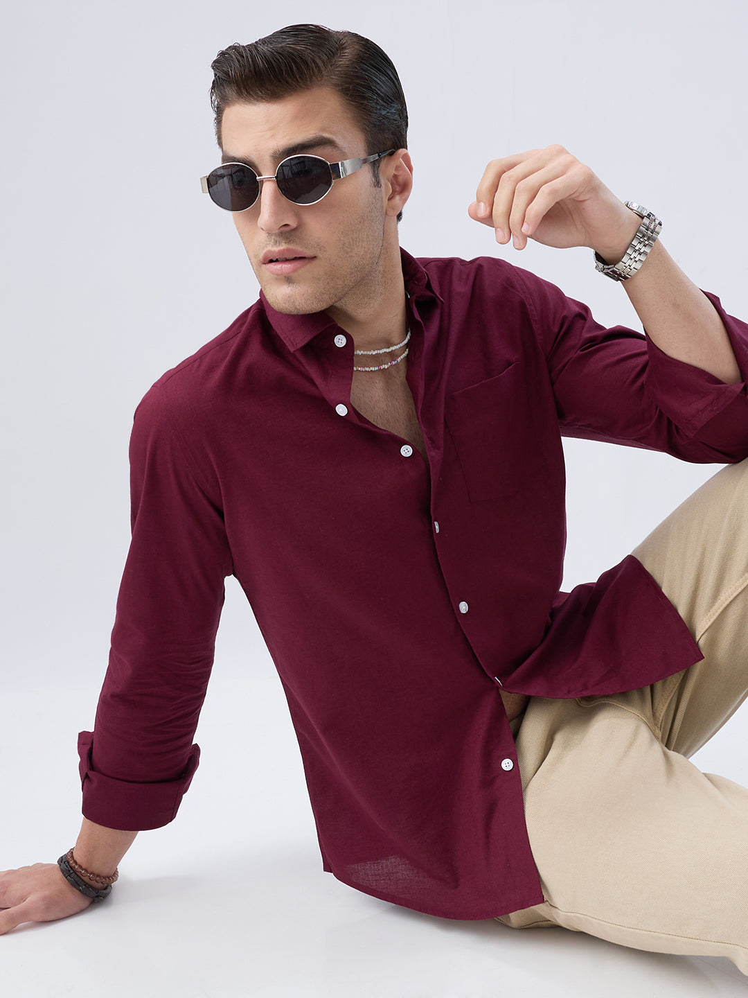 Deep Maroon Slub Essence Shirt