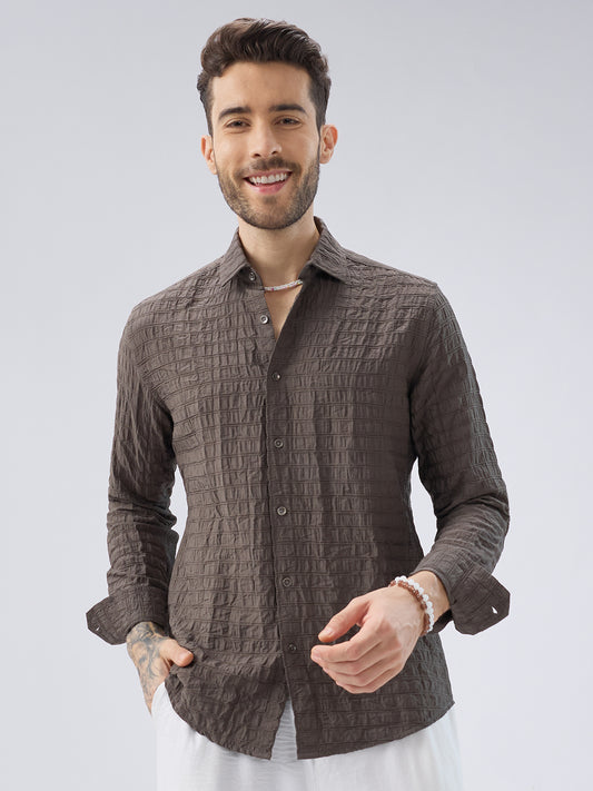 Ash Grey Striped Textured Crinkled Shirt