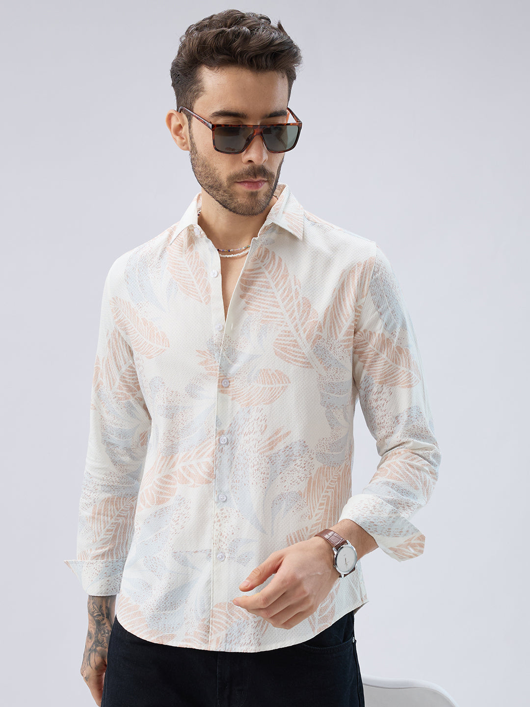Tropical Escape Off-White Printed Shirt