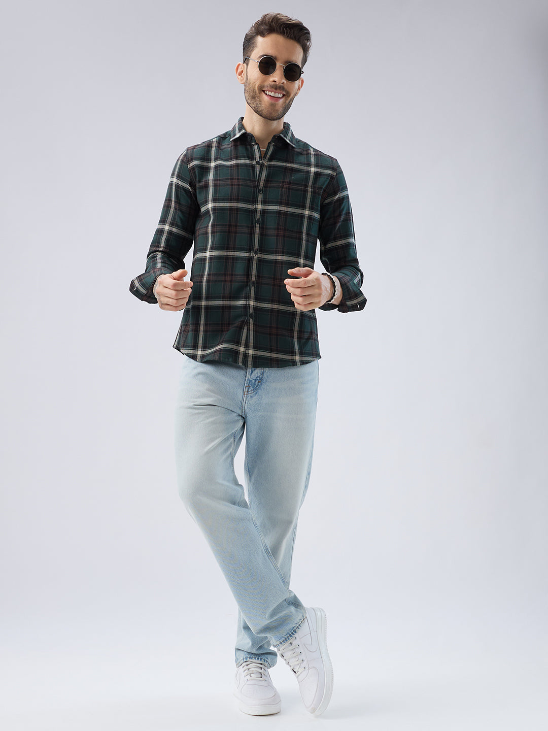 Premium Cotton Vintage Emerald Green Plaid Checks Shirt