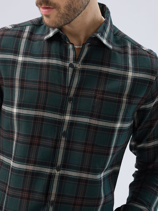 Premium Cotton Vintage Emerald Green Plaid Checks Shirt