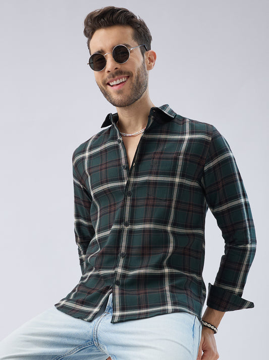 Premium Cotton Vintage Emerald Green Plaid Checks Shirt