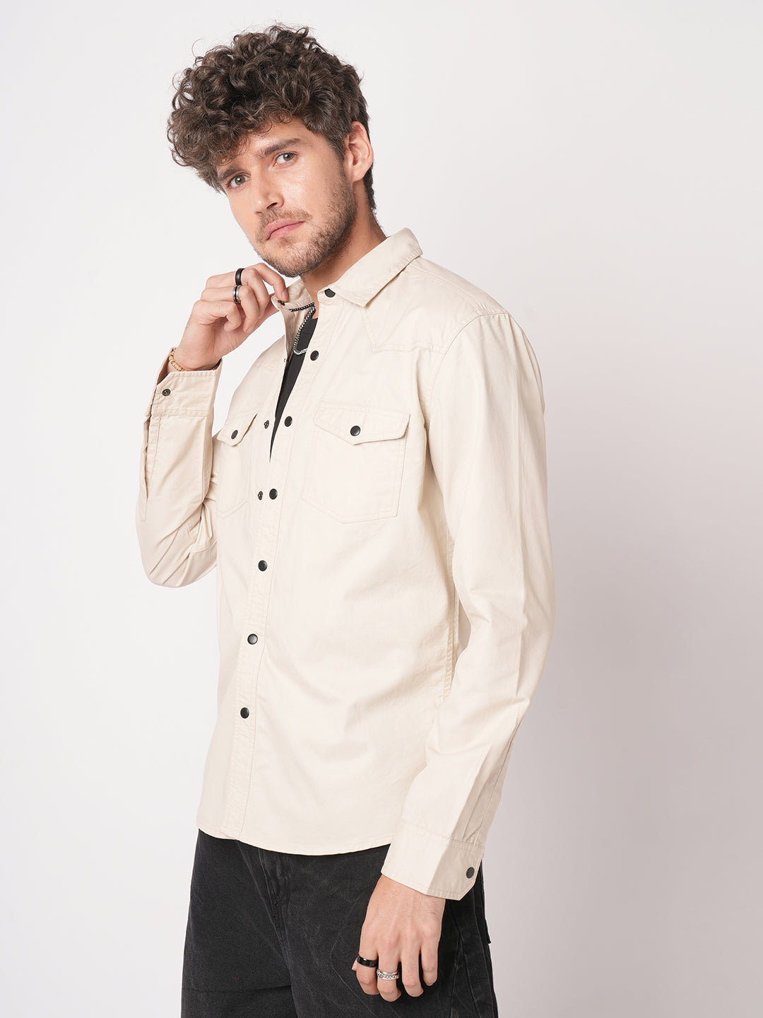 Subtle Beige Double Pocket Overshirt
