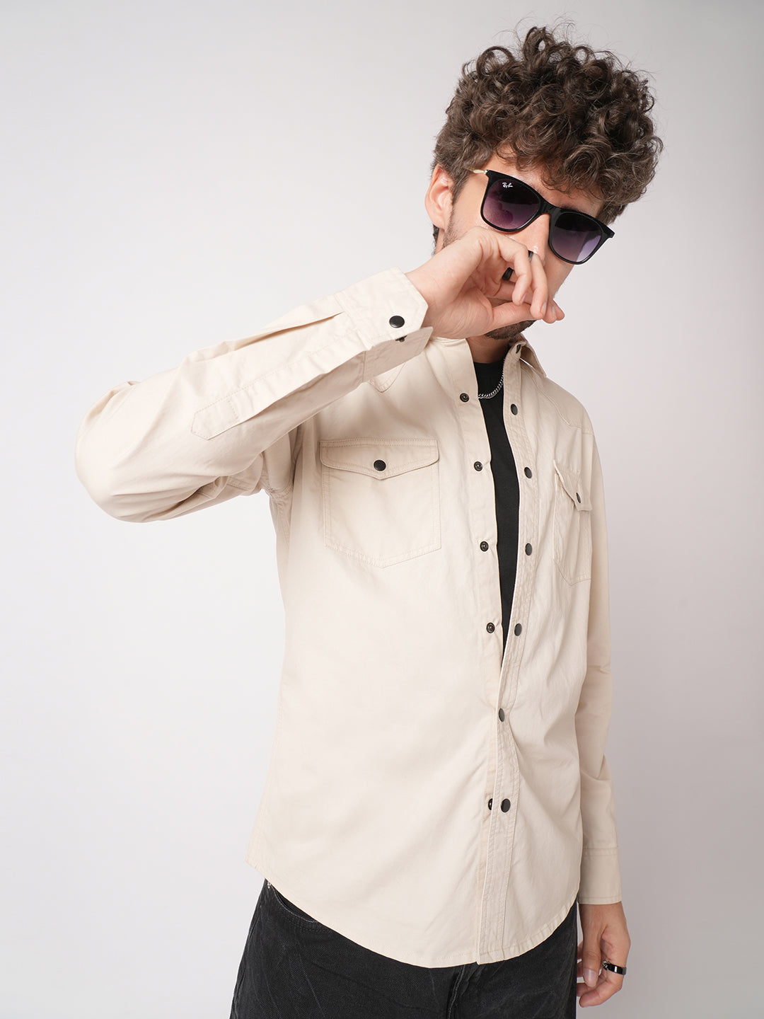 Subtle Beige Double Pocket Overshirt