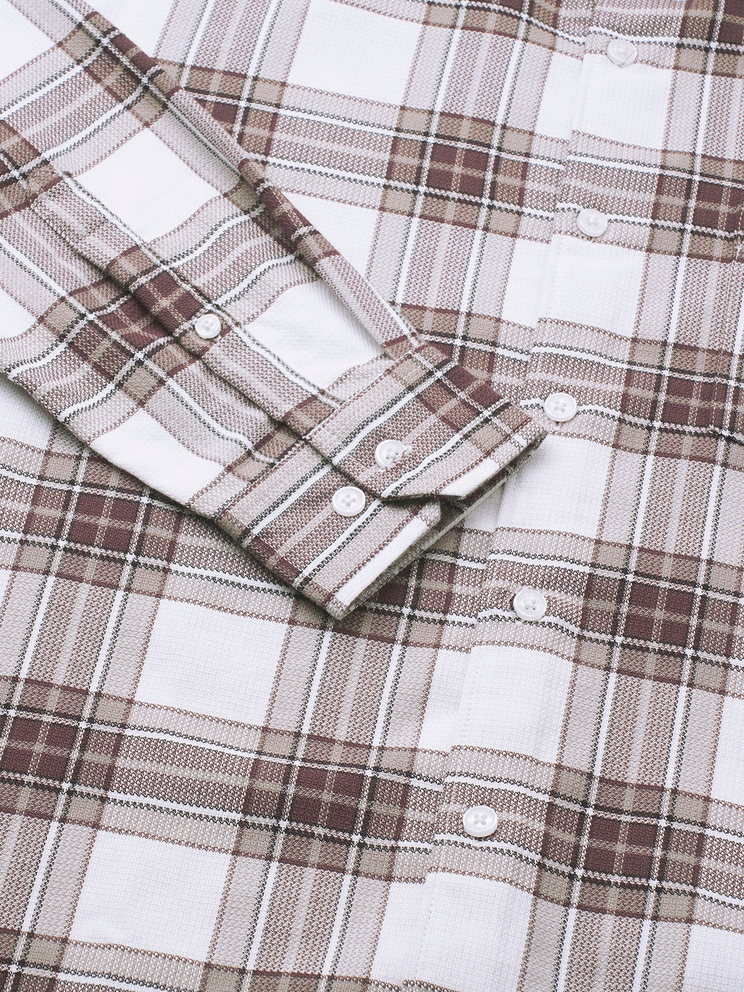 White & Umber Brown Bespoke Checks Shirt