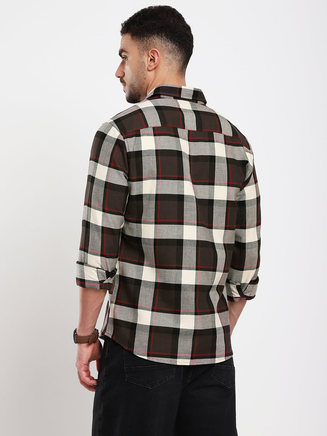 Premium Cotton Coffee Brown & White Plaid Checks Shirt