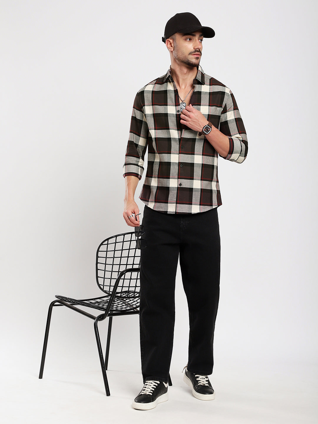 Premium Cotton Coffee Brown & White Plaid Checks Shirt