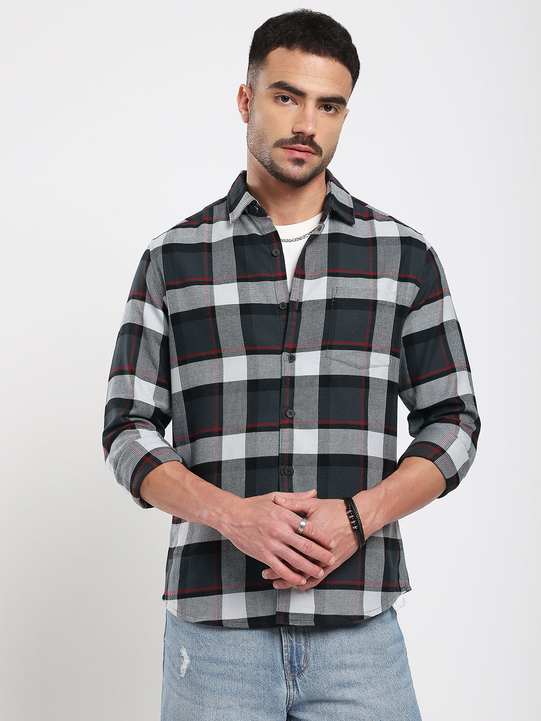 Premium Cotton Urban Grey & Black Plaid Checks Shirt