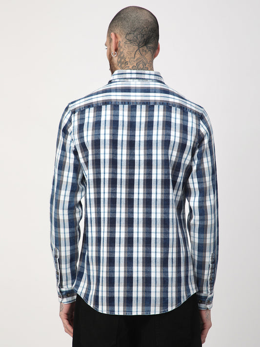 Grey & Navy Plaid Checks Corduroy Shirt