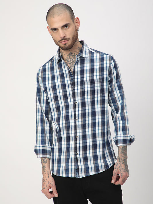 Grey & Navy Plaid Checks Corduroy Shirt