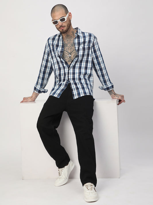 Grey & Navy Plaid Checks Corduroy Shirt