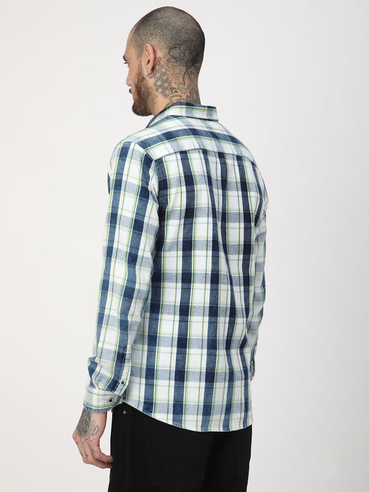 Denim Green & Navy Plaid Checks Shirt