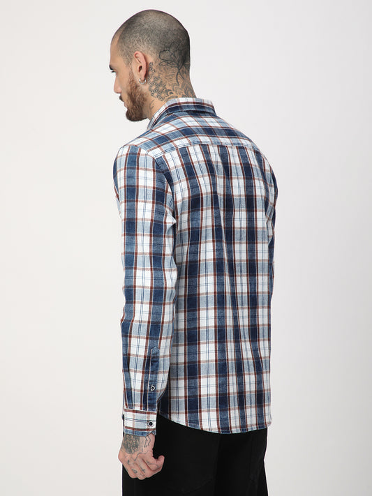 Denim Brown & Navy Plaid Checks Shirt