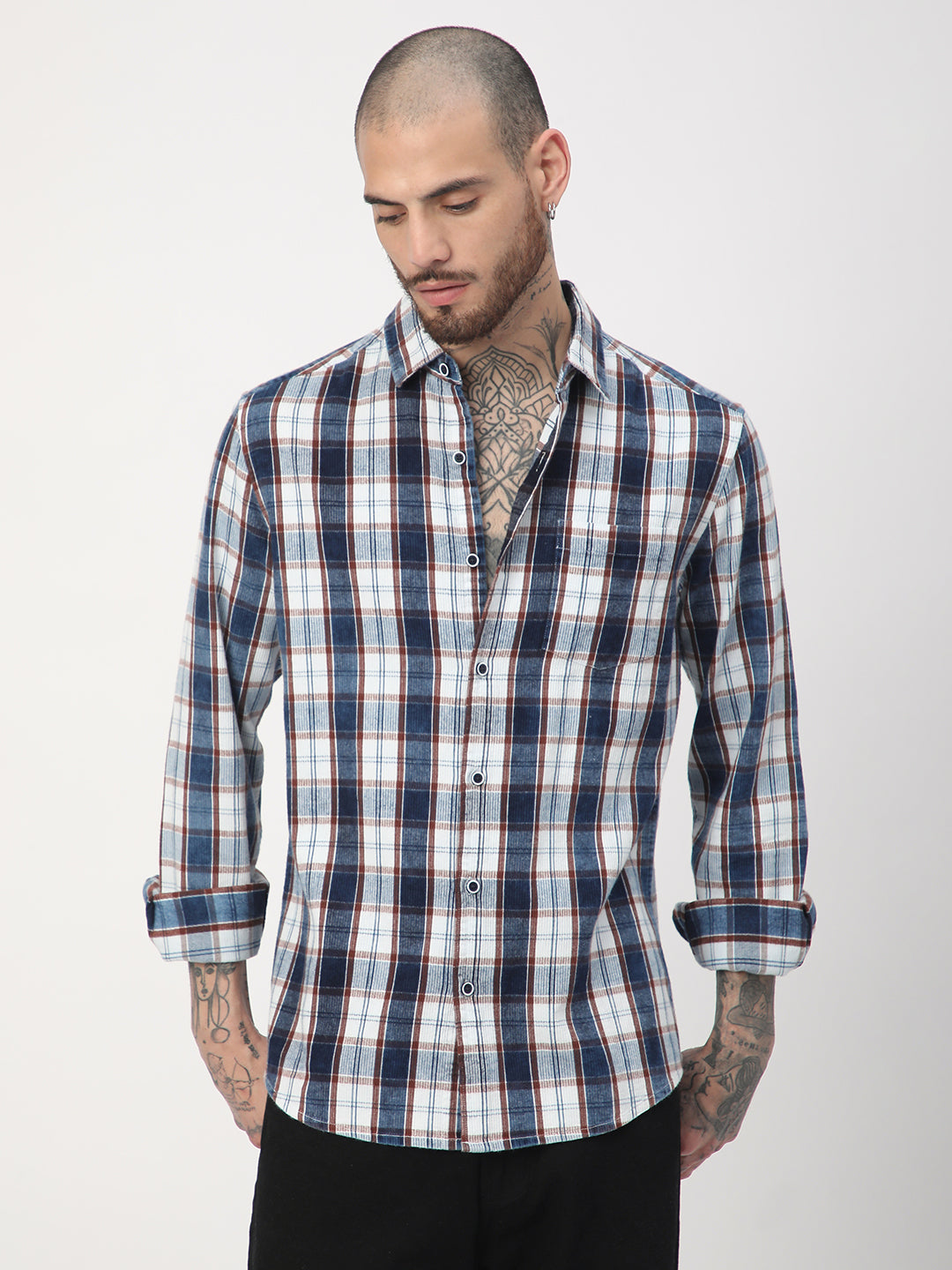 Denim Brown & Navy Plaid Checks Shirt