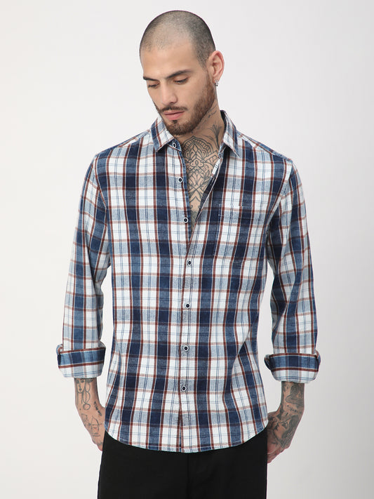 Denim Brown & Navy Plaid Checks Shirt