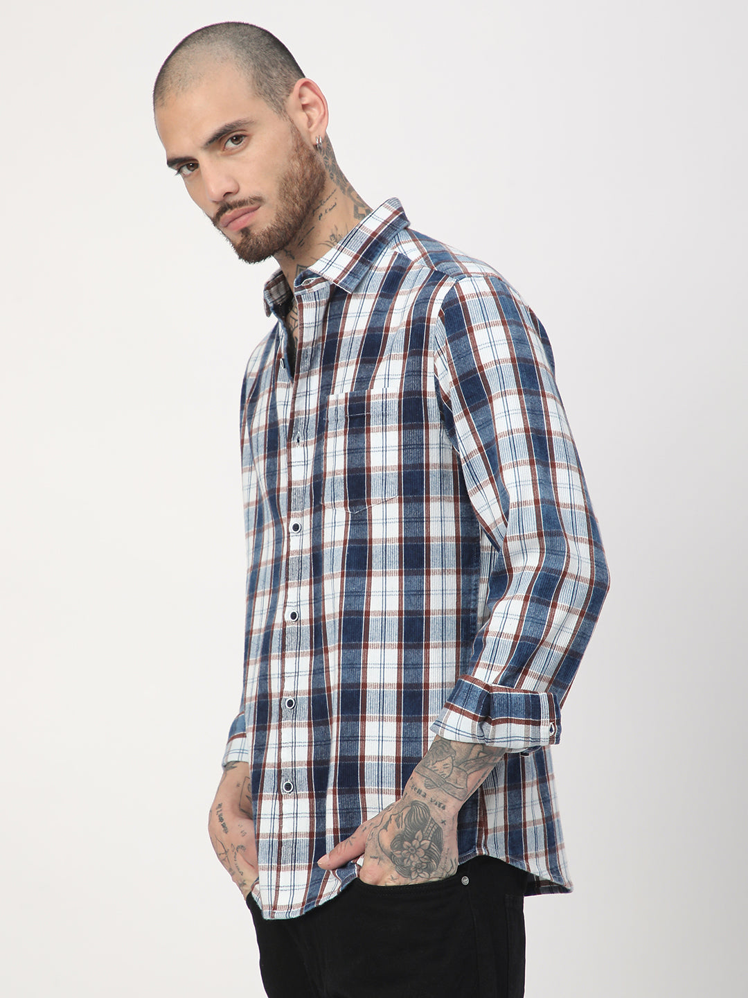 Denim Brown & Navy Plaid Checks Shirt