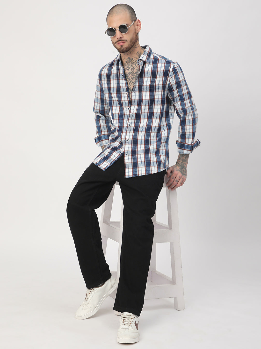 Denim Brown & Navy Plaid Checks Shirt