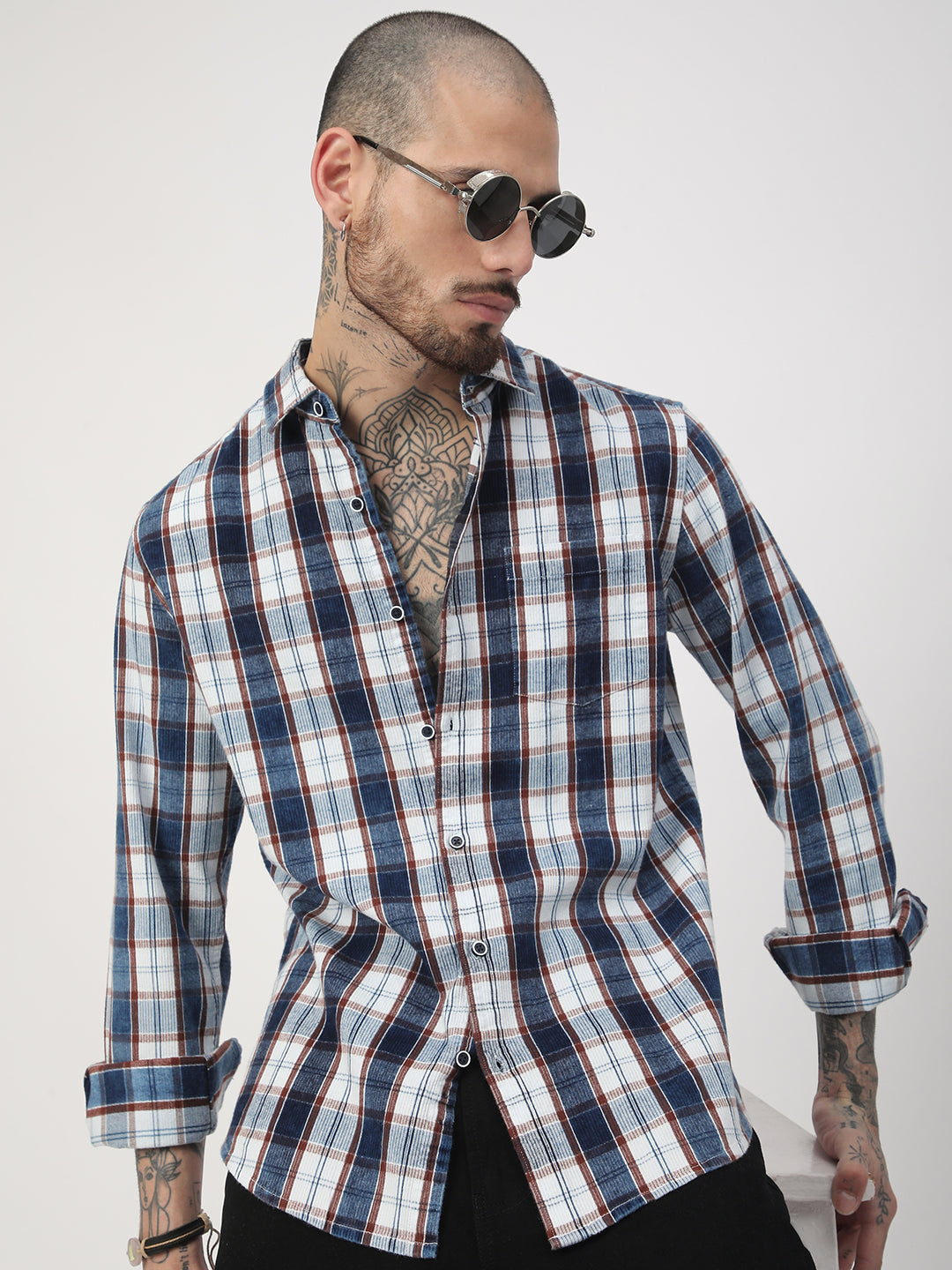 Denim Brown & Navy Plaid Checks Shirt