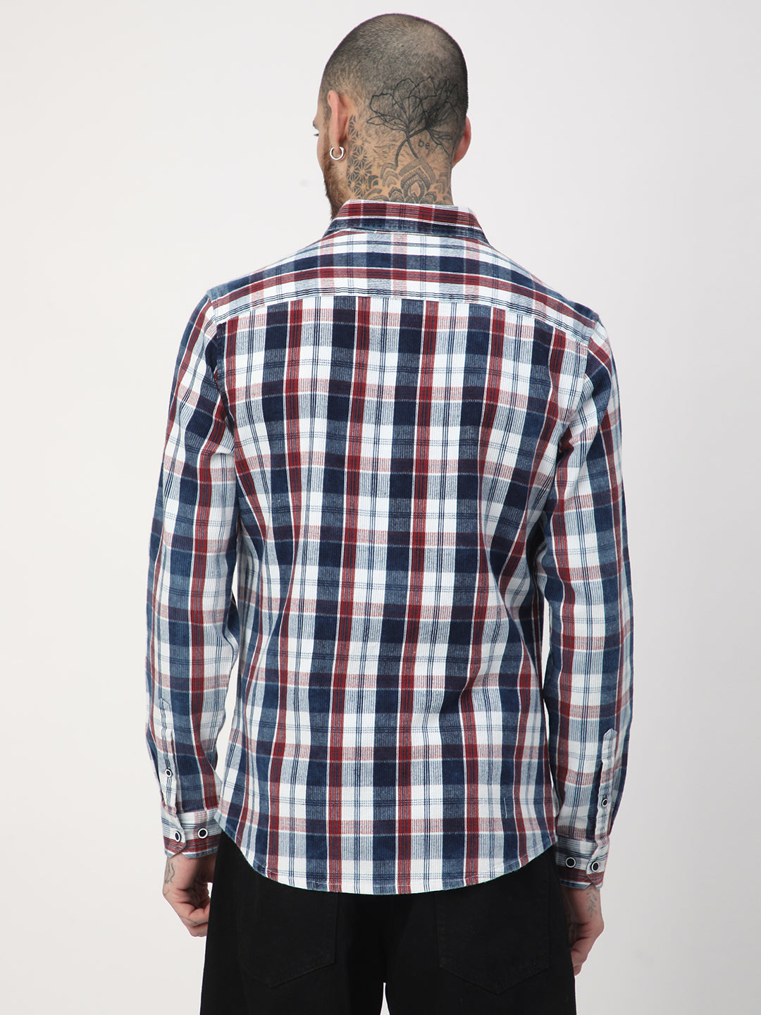 Denim Red & Navy Plaid Checks Shirt