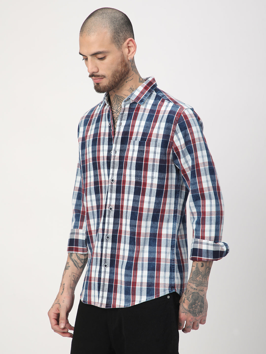 Denim Red & Navy Plaid Checks Shirt