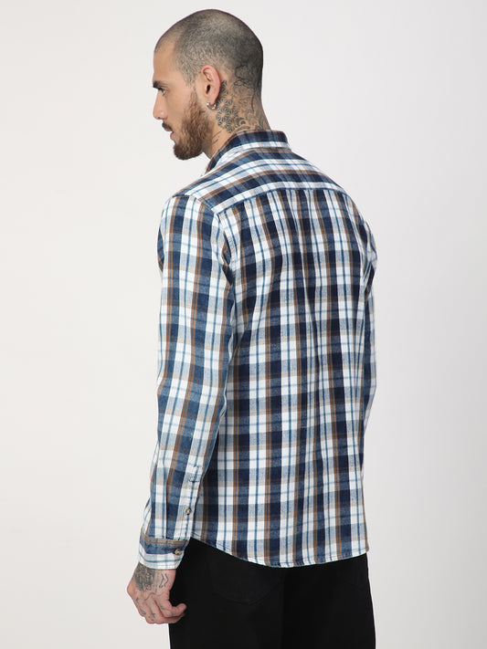 Denim White & Navy Plaid Checks Shirt