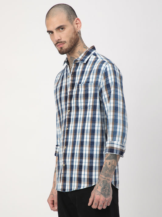 Denim White & Navy Plaid Checks Shirt