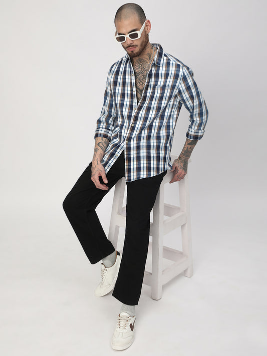 Denim White & Navy Plaid Checks Shirt