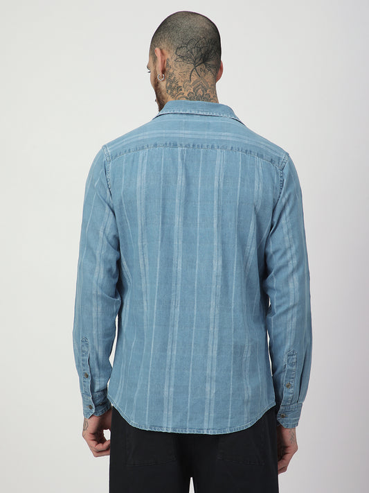 Plush Denim Vertical Stripe Shirt