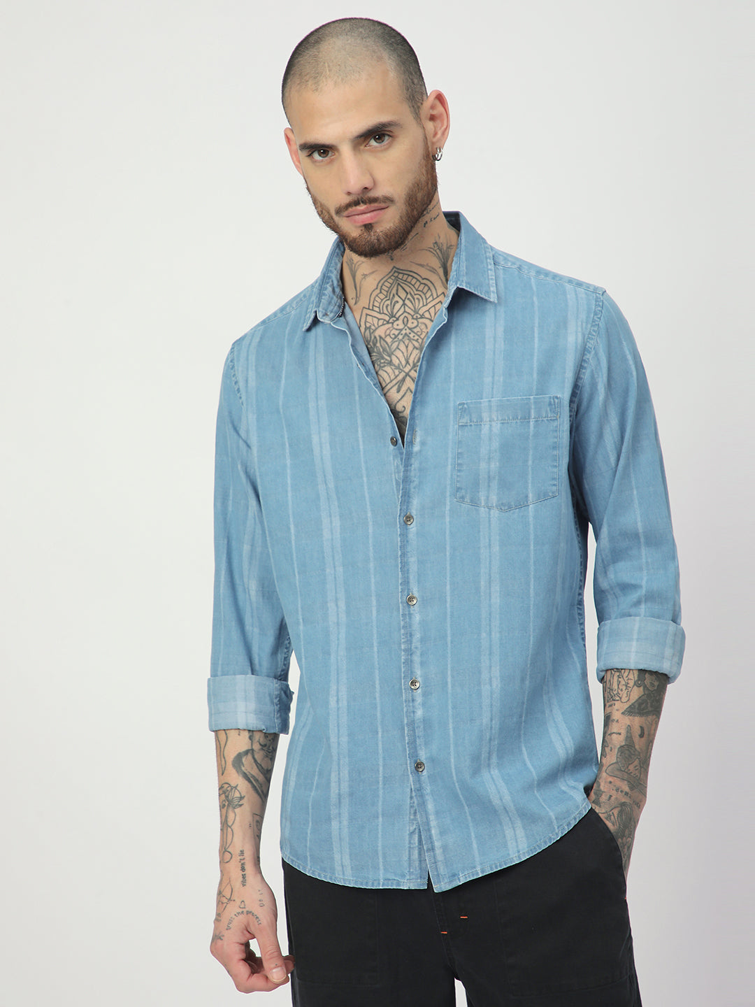 Plush Denim Vertical Stripe Shirt