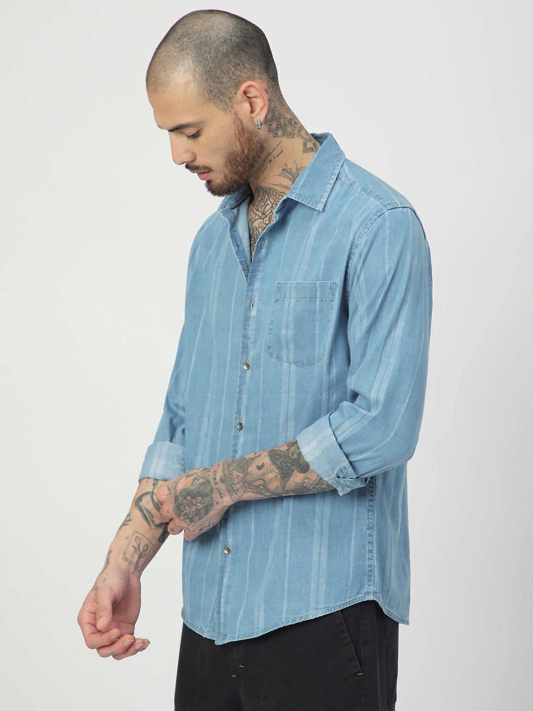 Plush Denim Vertical Stripe Shirt