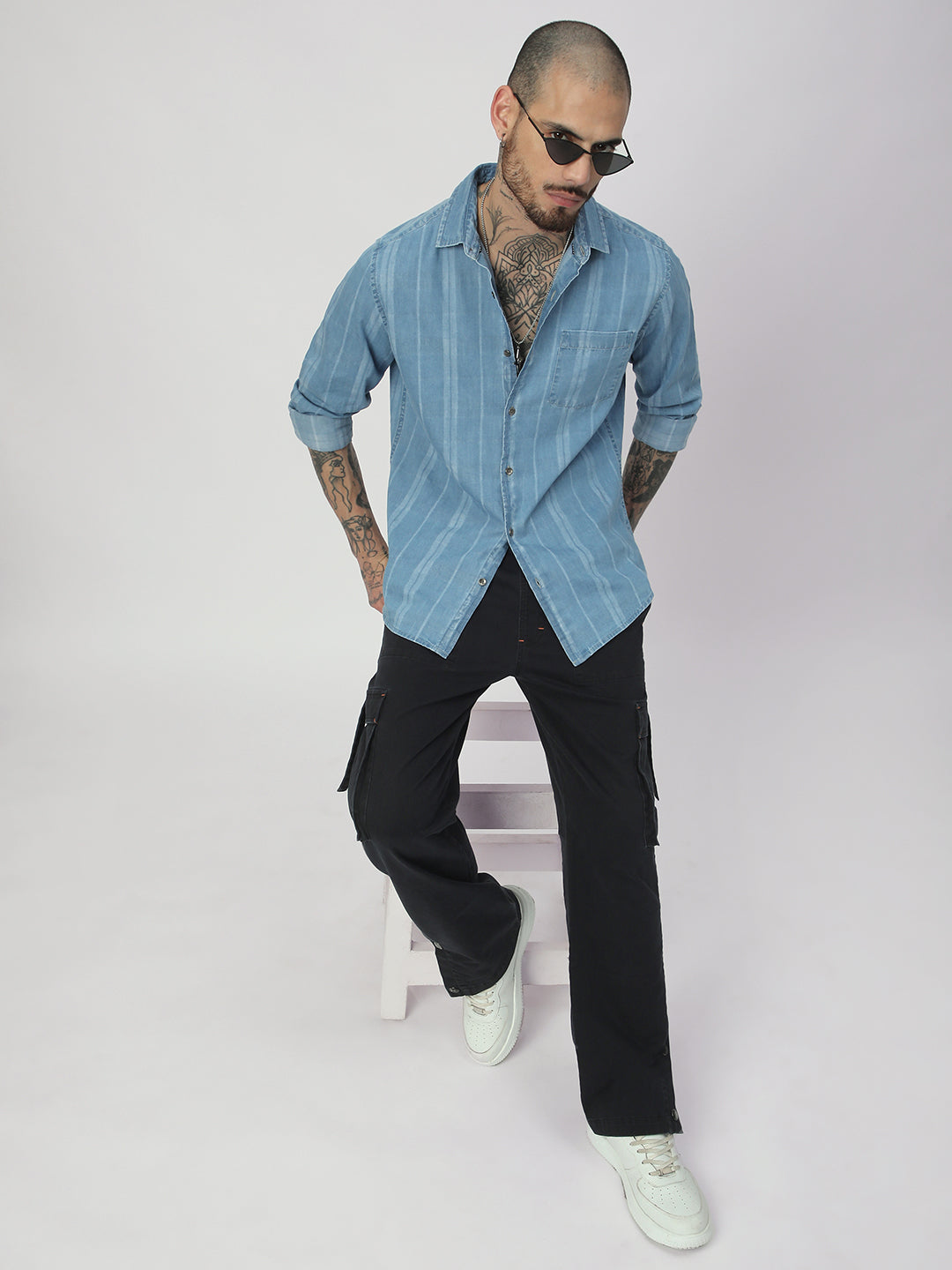 Plush Denim Vertical Stripe Shirt