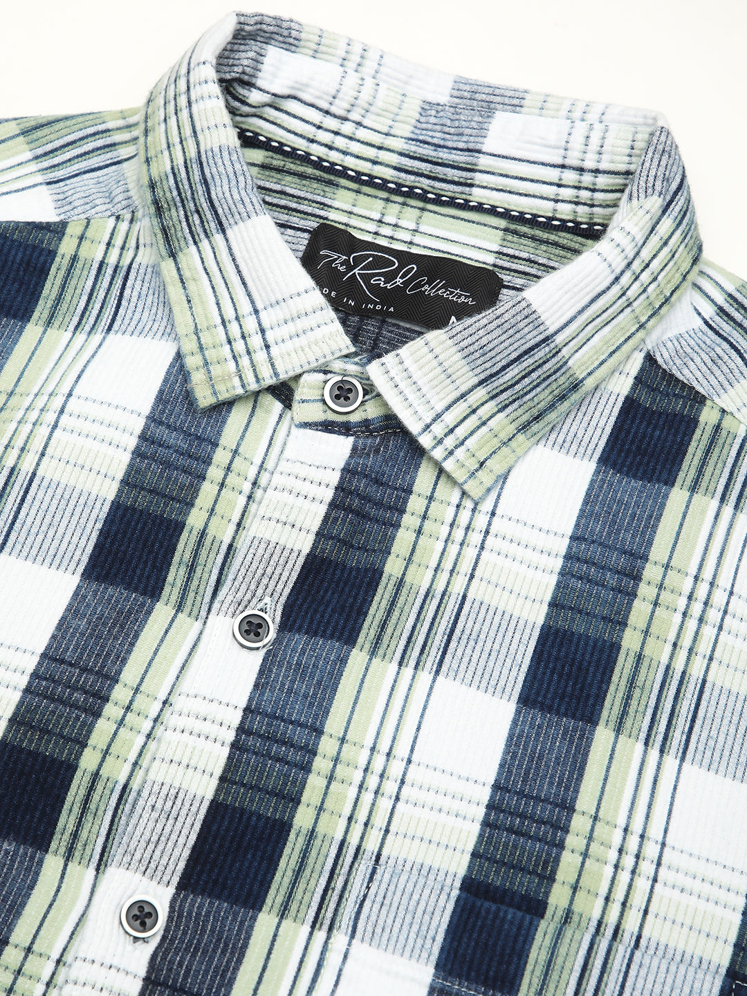 Tea Green & Navy Plaid Checks Corduroy Shirt