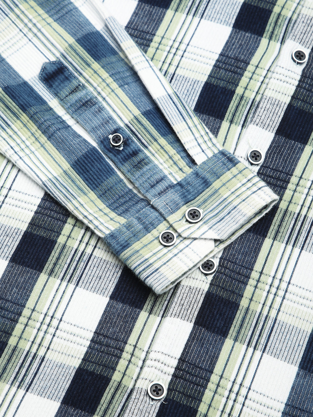 Tea Green & Navy Plaid Checks Corduroy Shirt