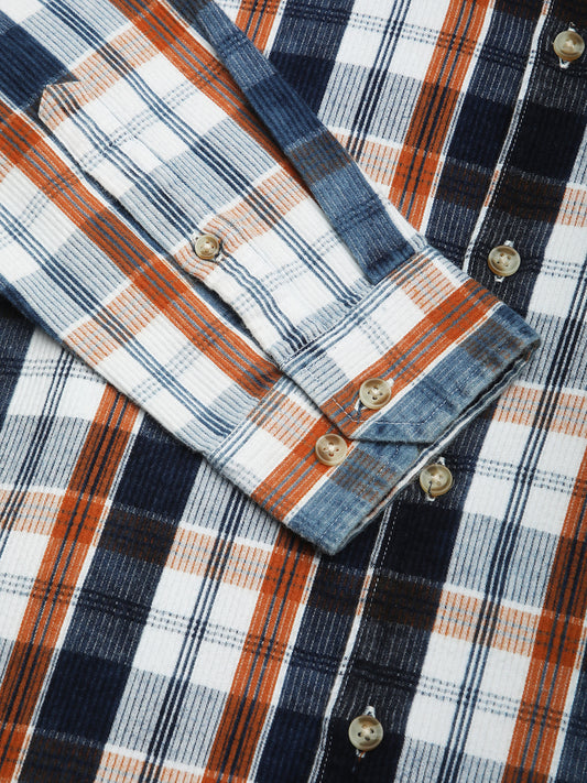Denim Orange & Navy Plaid Checks Shirt