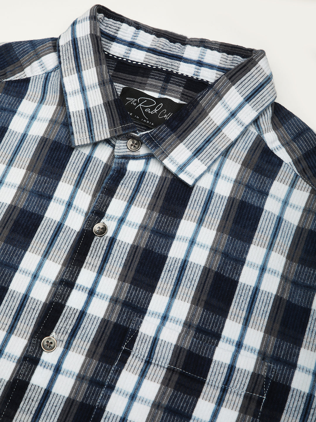 Grey & Navy Plaid Checks Corduroy Shirt