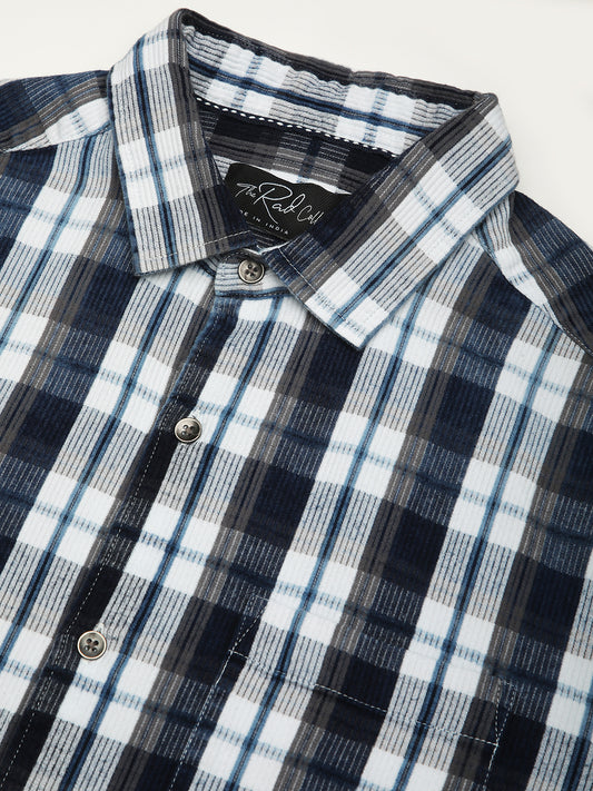 Grey & Navy Plaid Checks Corduroy Shirt