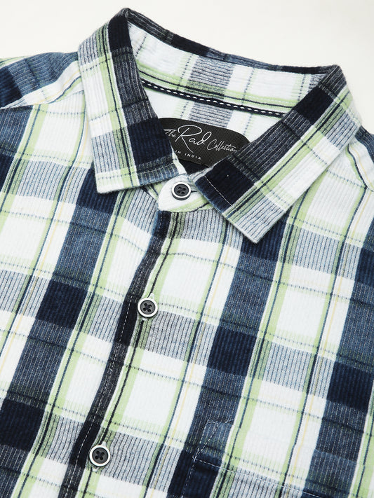 Denim Green & Navy Plaid Checks Shirt