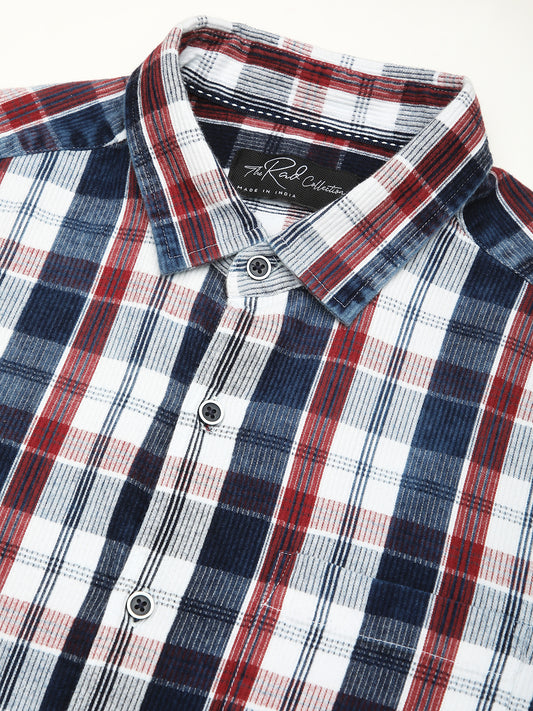 Denim Red & Navy Plaid Checks Shirt