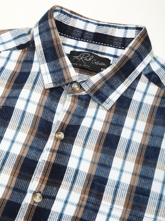 Denim White & Navy Plaid Checks Shirt