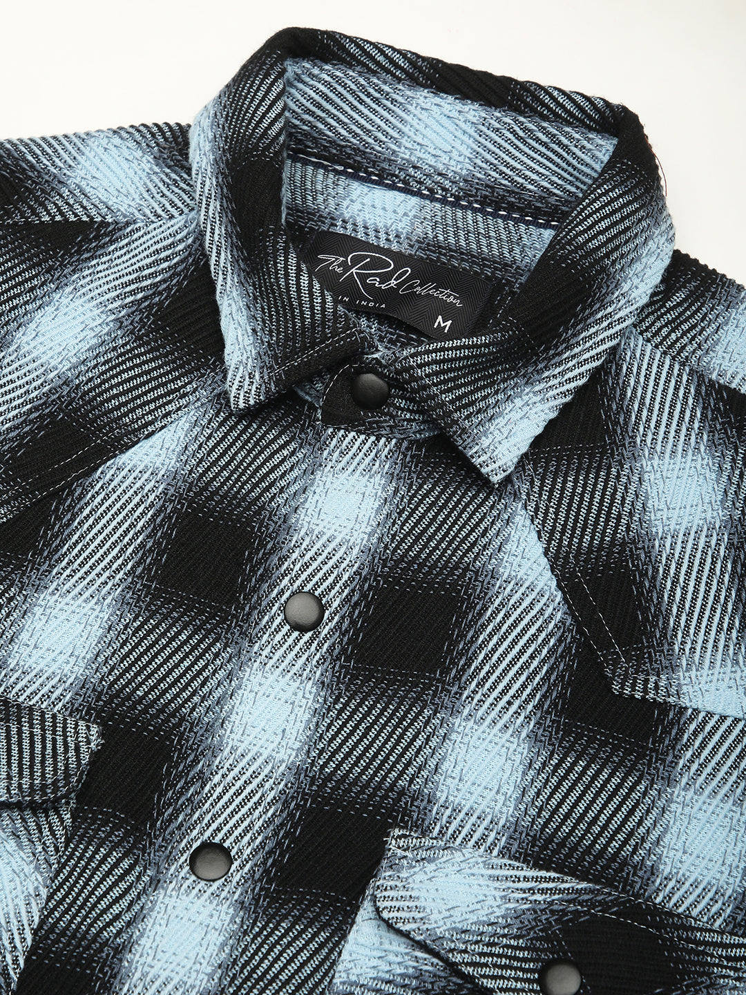 Black & Ice Blue Heavy Twill Checks Double Pocket Shirt