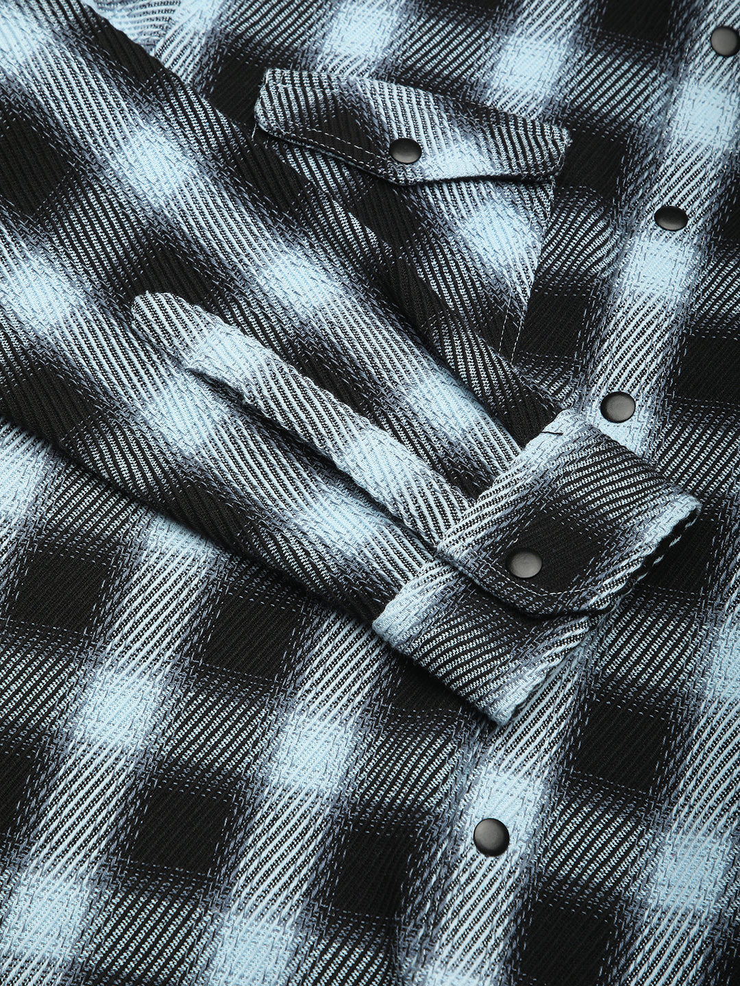 Black & Ice Blue Heavy Twill Checks Double Pocket Shirt