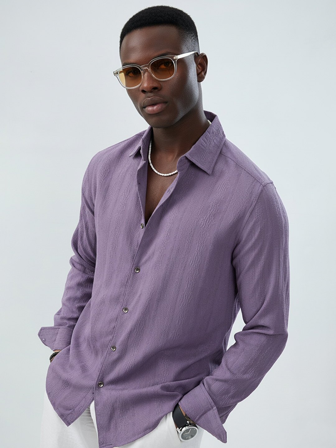 Intricate Purple Textured Shirt