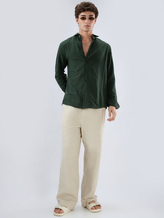 Emerald Green Horizontal Jacquard Striped Shirt