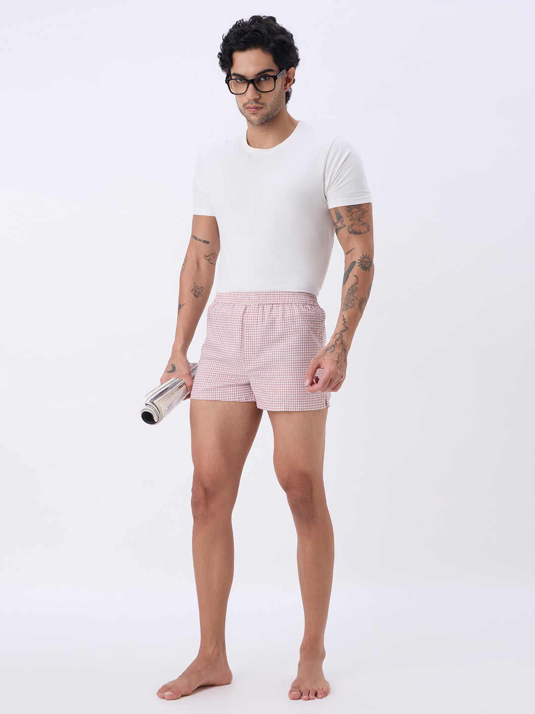 Grey & Peach Mini Checks Boxers