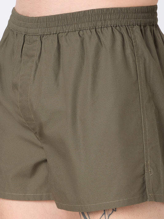 Solid Olive & Beige Slub Textured Boxers
